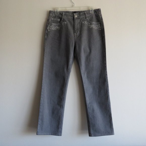 New Women’s COS Jeans Med Rise Gray Embroidered Flap Pockets Jeans size 10 - Picture 1 of 12